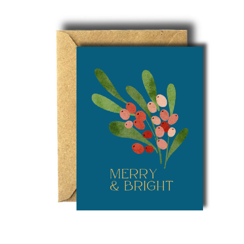 Merry and Bright Holly Christmas Holiday Card | Boxed Set of 8