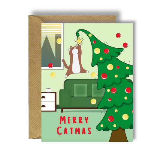 Merry Catmas Christmas Winter Holiday Greeting Card